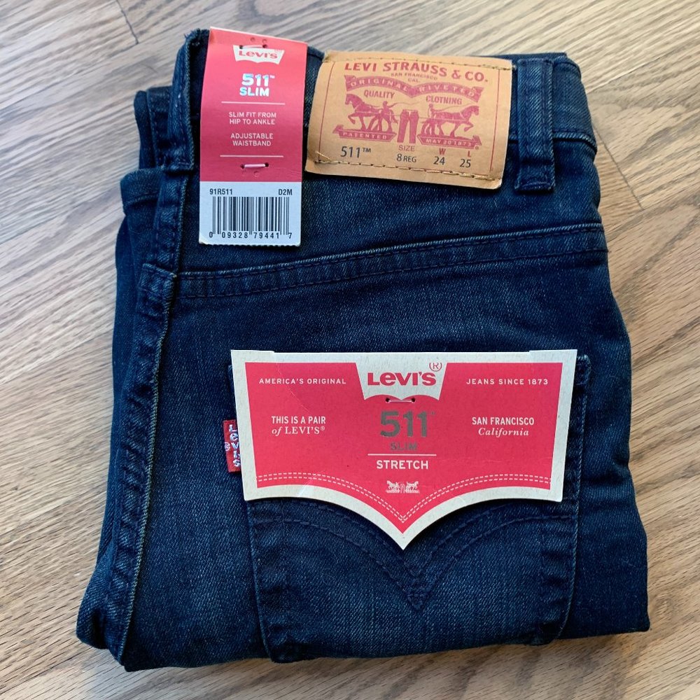 Brand New w/Tags Levi's 511 Slim Dark Blue Jeans - Size 8 REG or W24 and L25